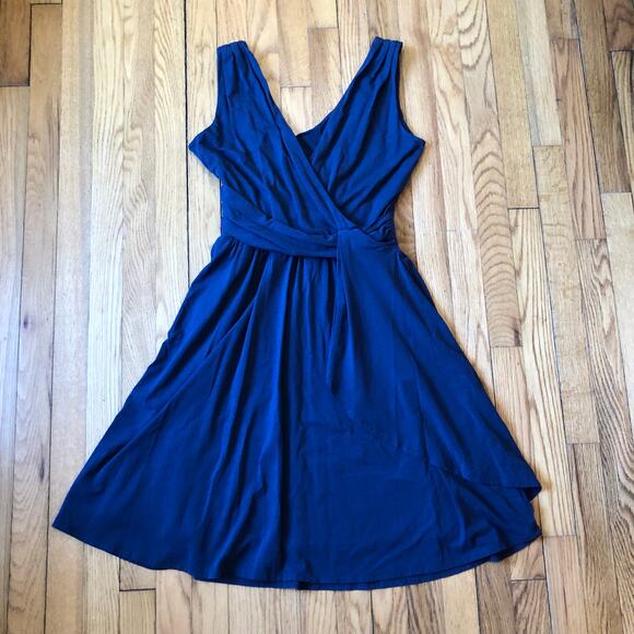 Garnet Hill EUC Women's Navy Blue Faux Wrap Sleeveless Dress Size S - Picture 1 of 10